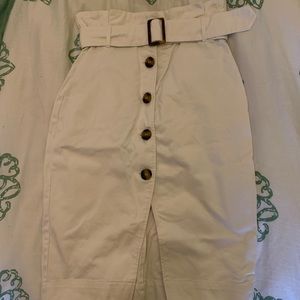 H&M Paperbag Waist Skirt w/ Belt in Natural White